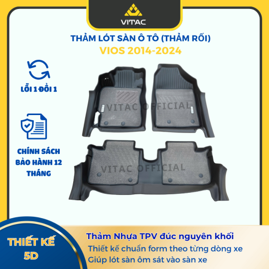 THẢM LÓT SÀN Ô TÔ CÓ RỐI 5D VIOS 2014-2024 (1)